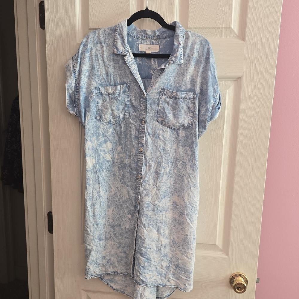 Thread & Supply Blue Patterned Shirt Dress